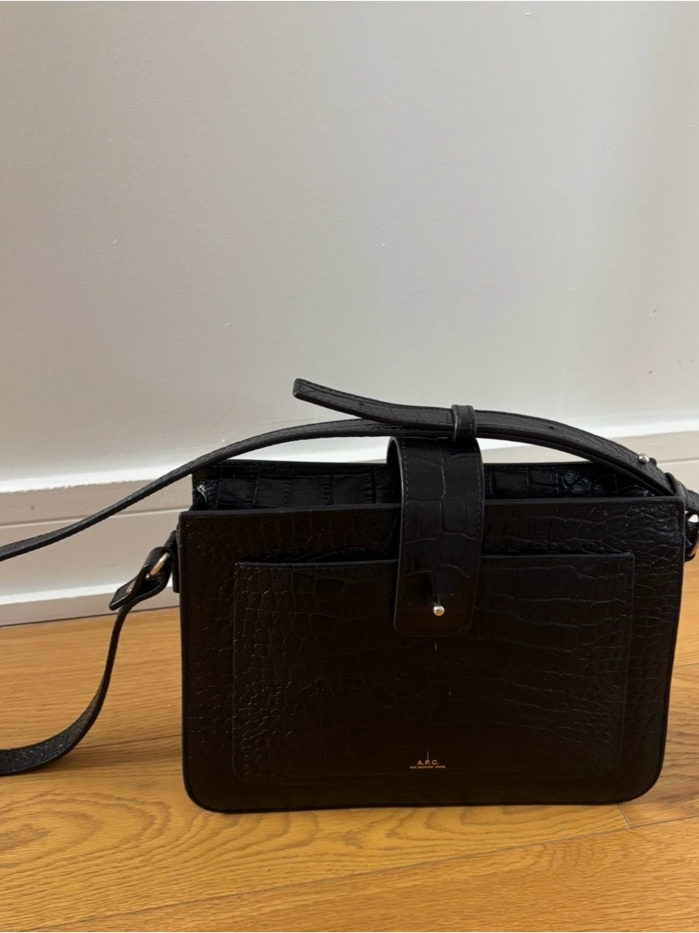 A.P.C. Black Croc-Embossed Leather Shoulder Bag